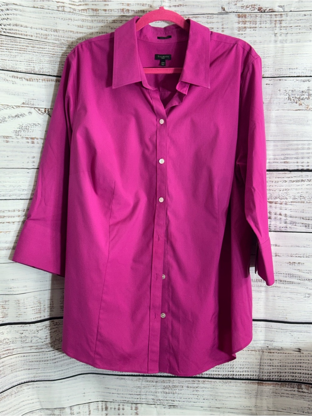 Talbots Shirt Womens Sz 22 W Fuchsia Button front wrinkle resistant Cotton blend